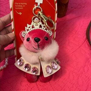 Pink Teddy Bear Keychain with Rhinestones